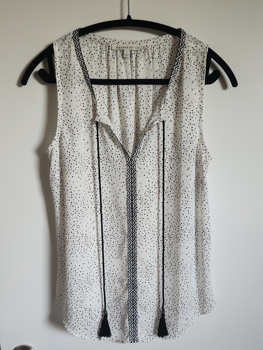 Daniel Rainn White Dot Print Sleeveless Camisole with Black Trim